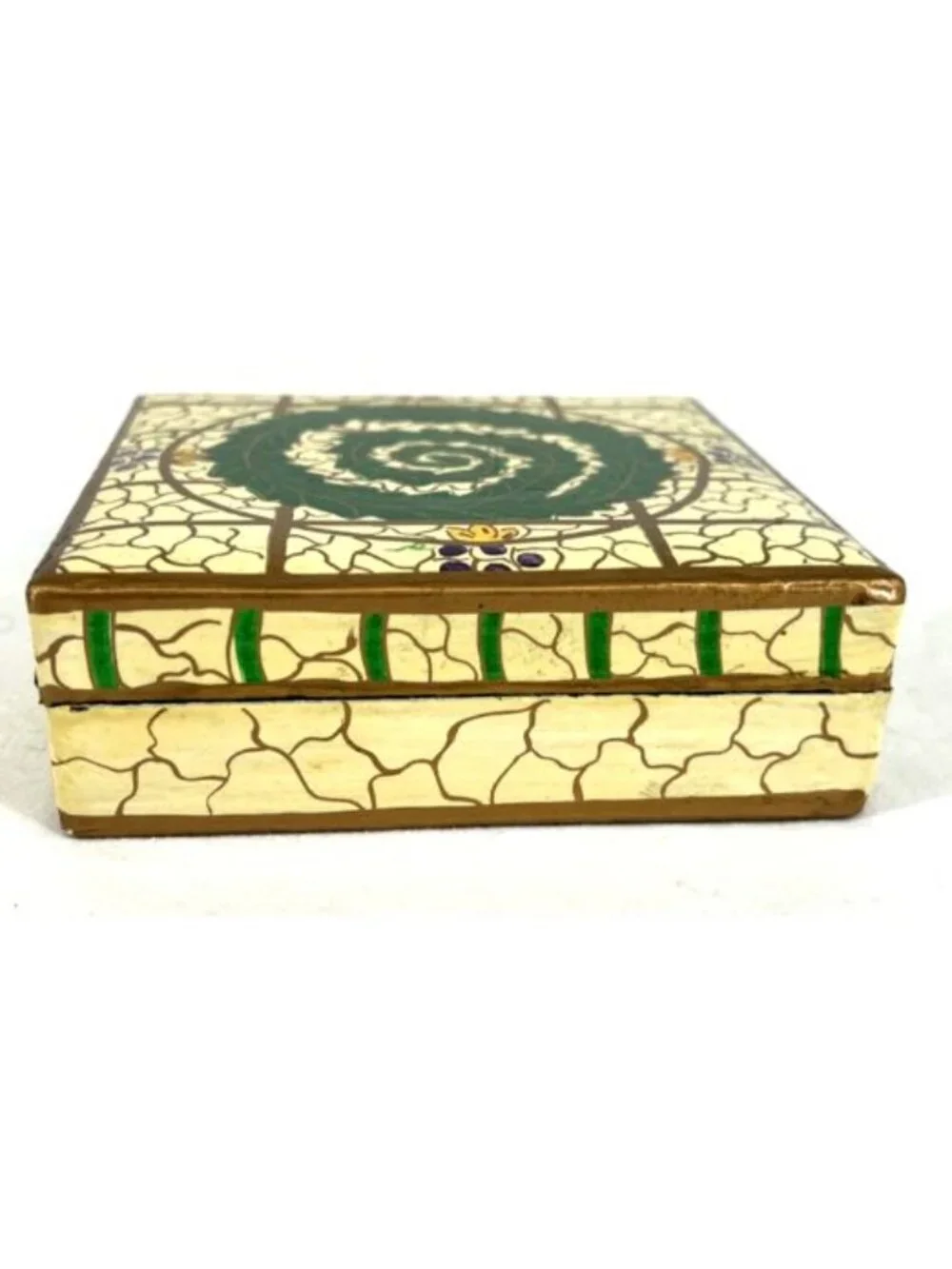 India Coasters Hand Painted Lacquered Paper Mache 6 Coasters w/ Box